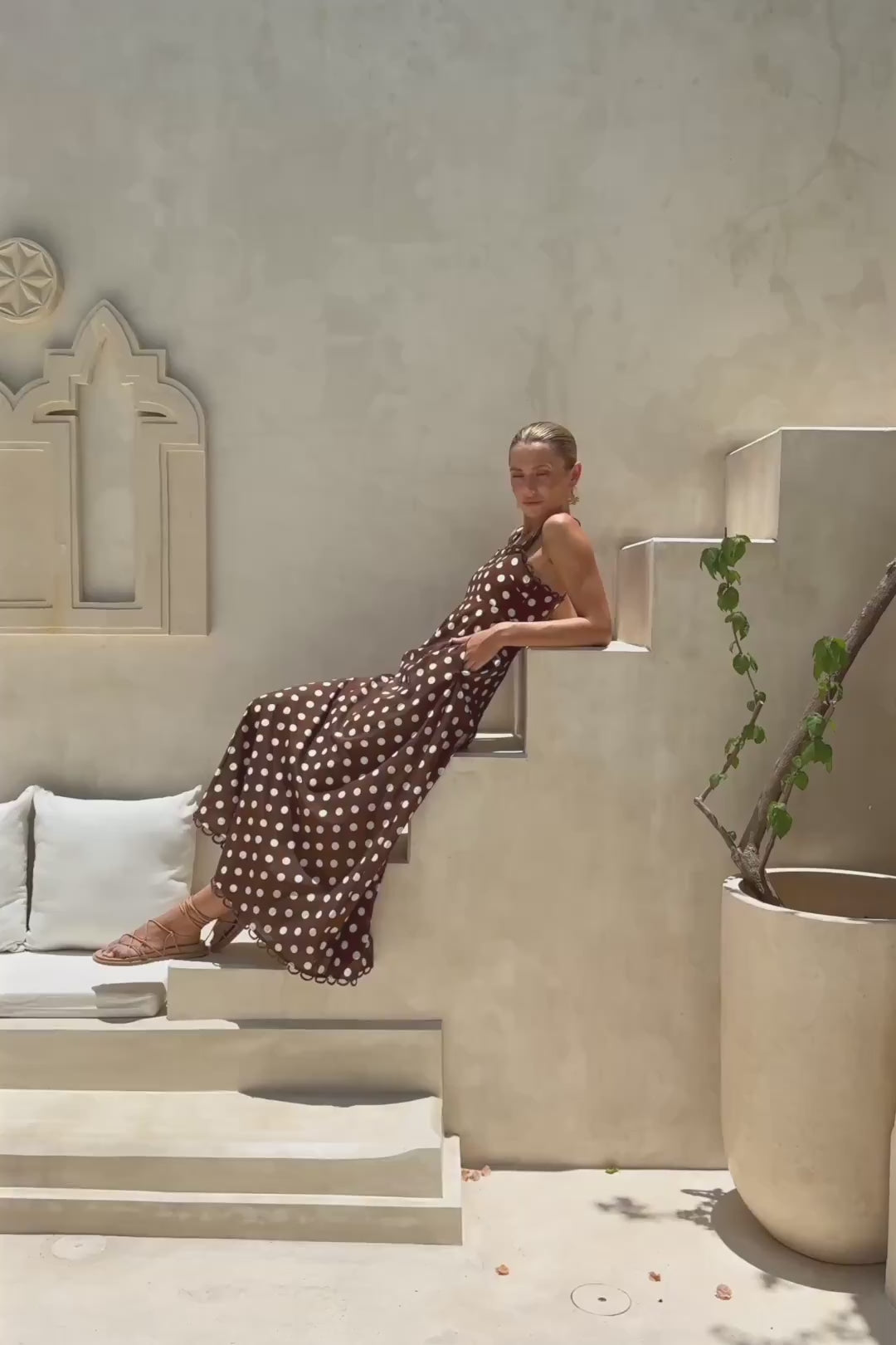 Zaya Brown White Polka Dot Maxi Dress Zaya Brown White Polka Dot Maxi Dress