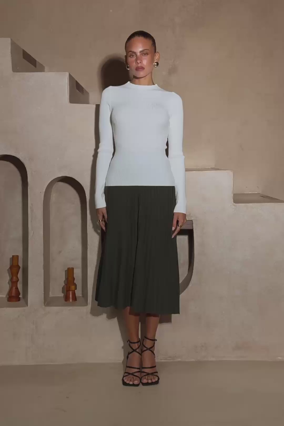 Hana Dark Green Pleated Knit Midi Skirt Hana Dark Green Pleated Knit Midi Skirt