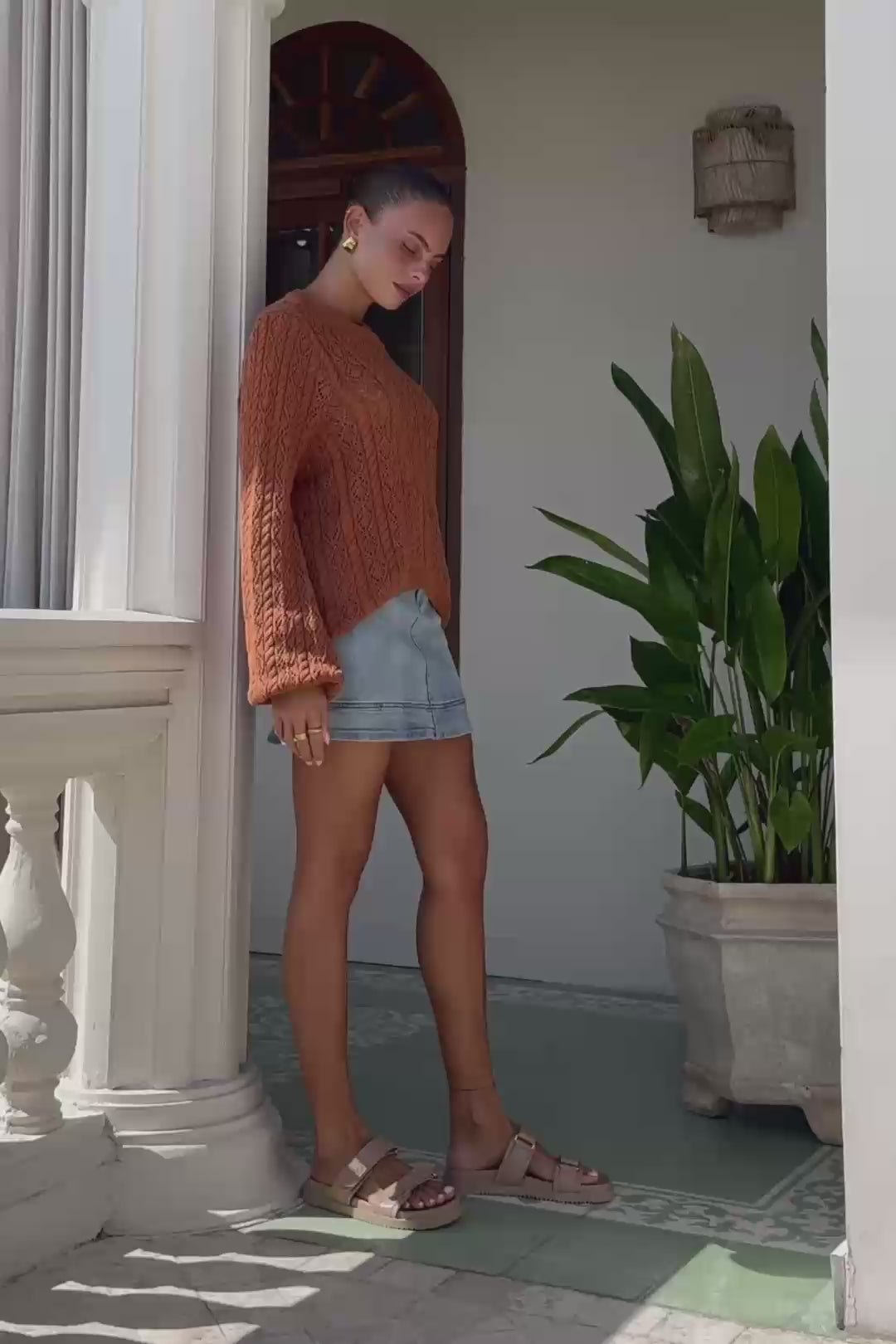 Haisley Brown Pointelle Knit Sweater Haisley Brown Pointelle Knit Sweater