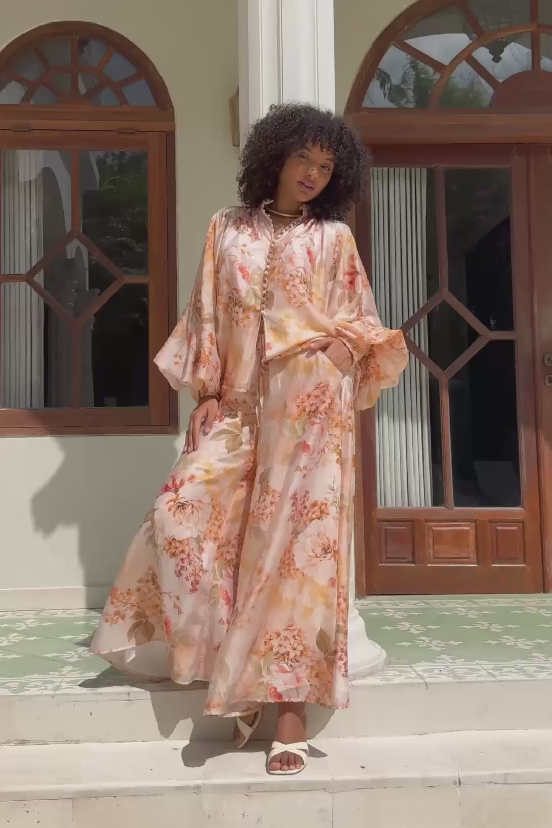 Fiorenza Orange Floral Button Balloon Sleeve Blouse Fiorenza Orange Floral Button Balloon Sleeve Blouse