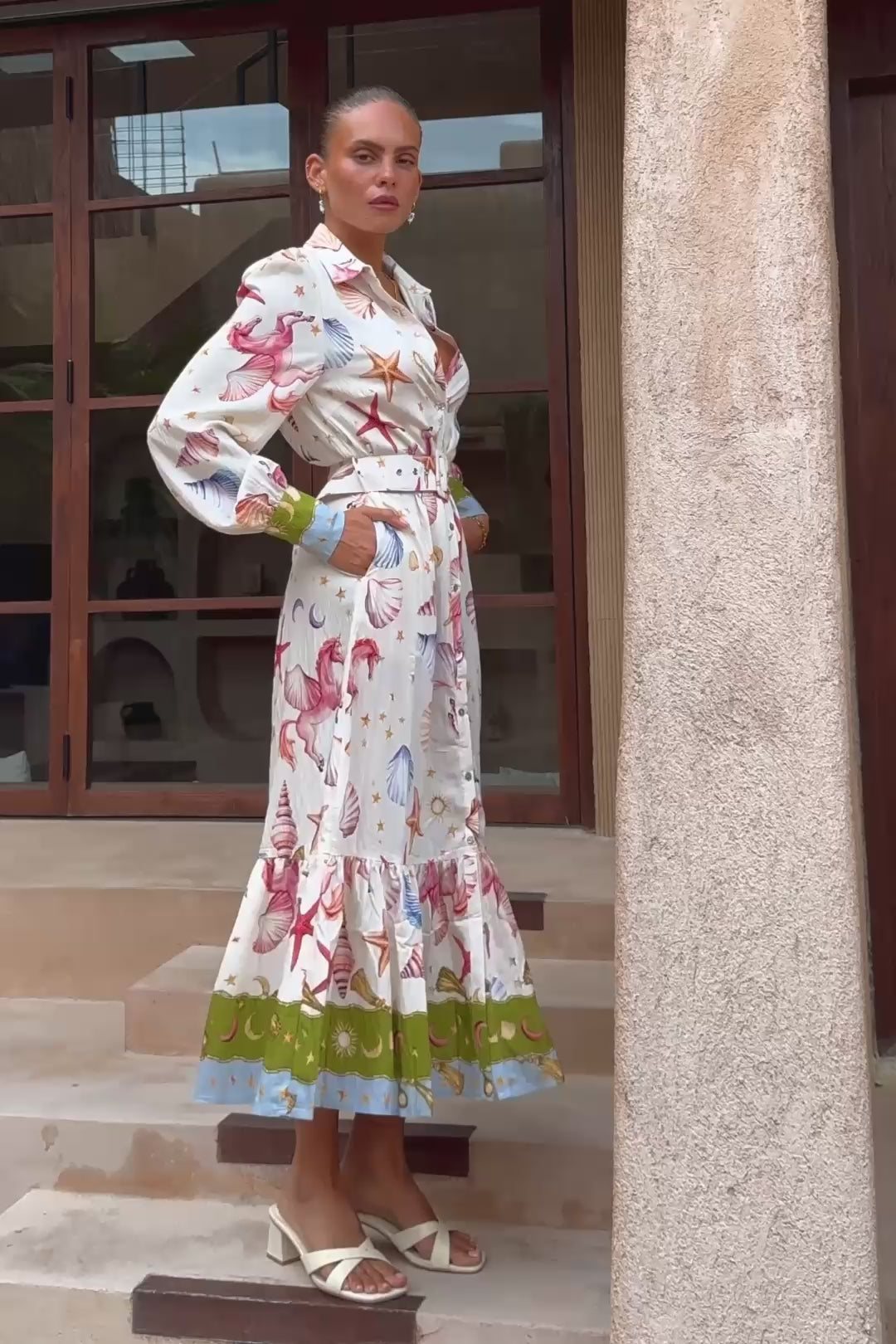 Lauriane Multicolour Abstract Long Sleeve Belted Maxi Dress Lauriane Multicolour Abstract Long Sleeve Belted Maxi Dress