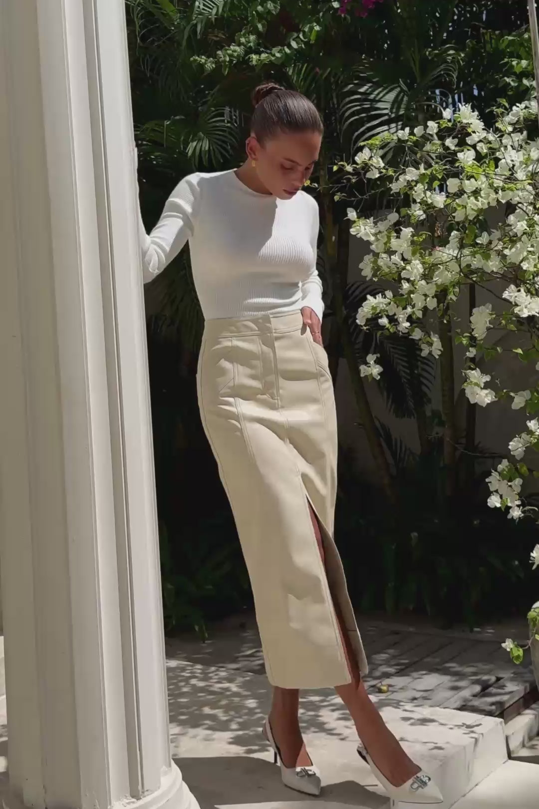 Mollie Beige Faux Leather PU Midi Skirt Mollie Beige Faux Leather PU Midi Skirt