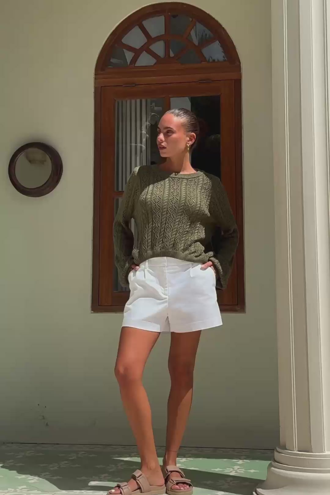 Haisley Khaki Pointelle Knit Sweater Haisley Khaki Pointelle Knit Sweater