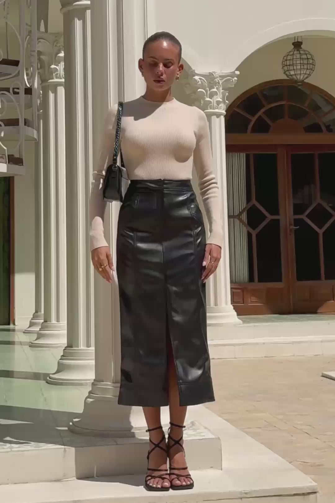 Mollie Black Faux Leather PU Midi Skirt Mollie Black Faux Leather PU Midi Skirt