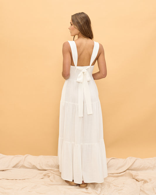 Myah White Tiered Midi Dress