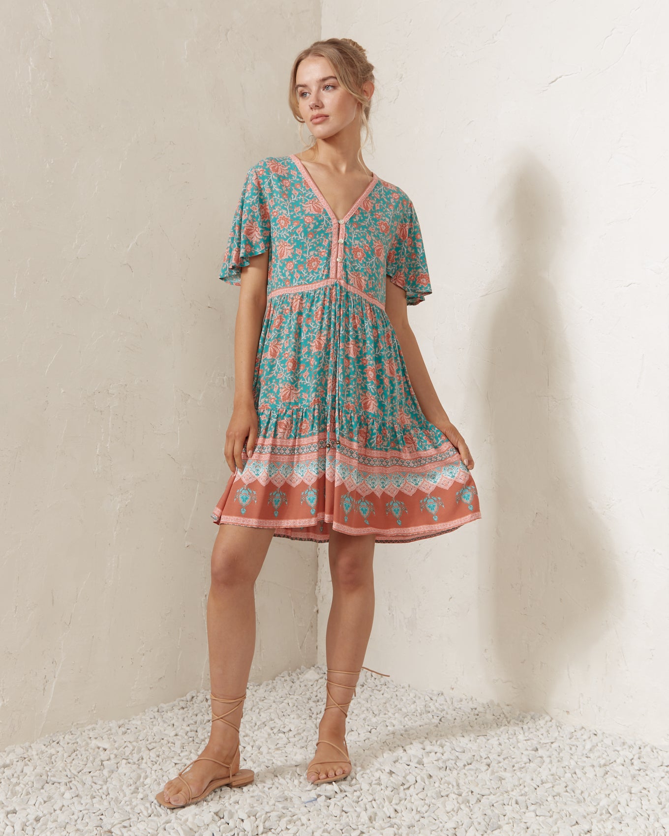 Ellie Green Floral Boho Mini Dress – HEYCHIC
