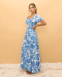 Tatiana Blue Floral Boho Tiered Maxi Dress Tatiana Blue Floral Boho Tiered Maxi Dress