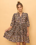 Laila Black Floral Boho Button Down Mini Dress Laila Black Floral Boho Button Down Mini Dress