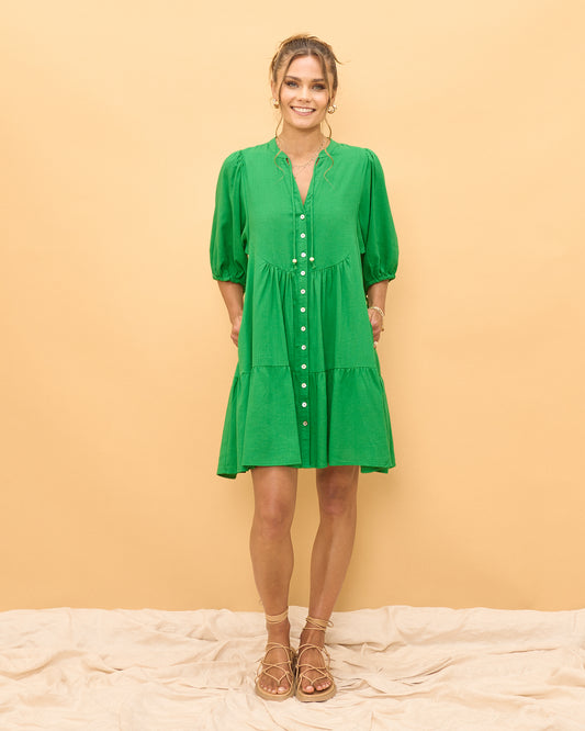 Yeva Green Button Down Mini Dress