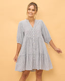 Raleigh Grey Stripe Button Down Mini Dress Raleigh Grey Stripe Button Down Mini Dress
