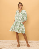 Avani Green Tropical Floral Button Down Mini Dress Avani Green Tropical Floral Button Down Mini Dress