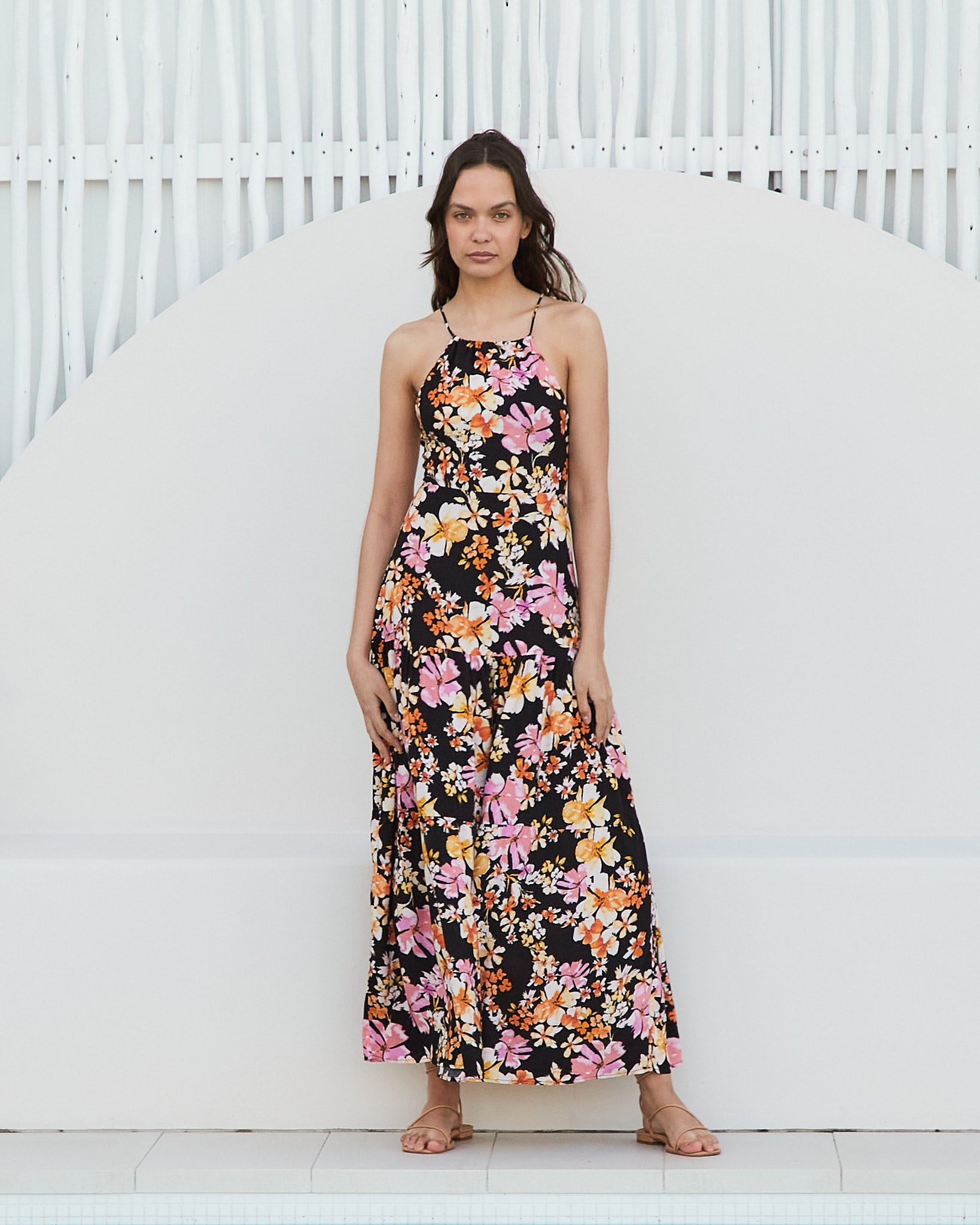 Zara black best sale floral maxi dress