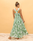 Viridiana Green Floral Tiered Midi Dress Viridiana Green Floral Tiered Midi Dress