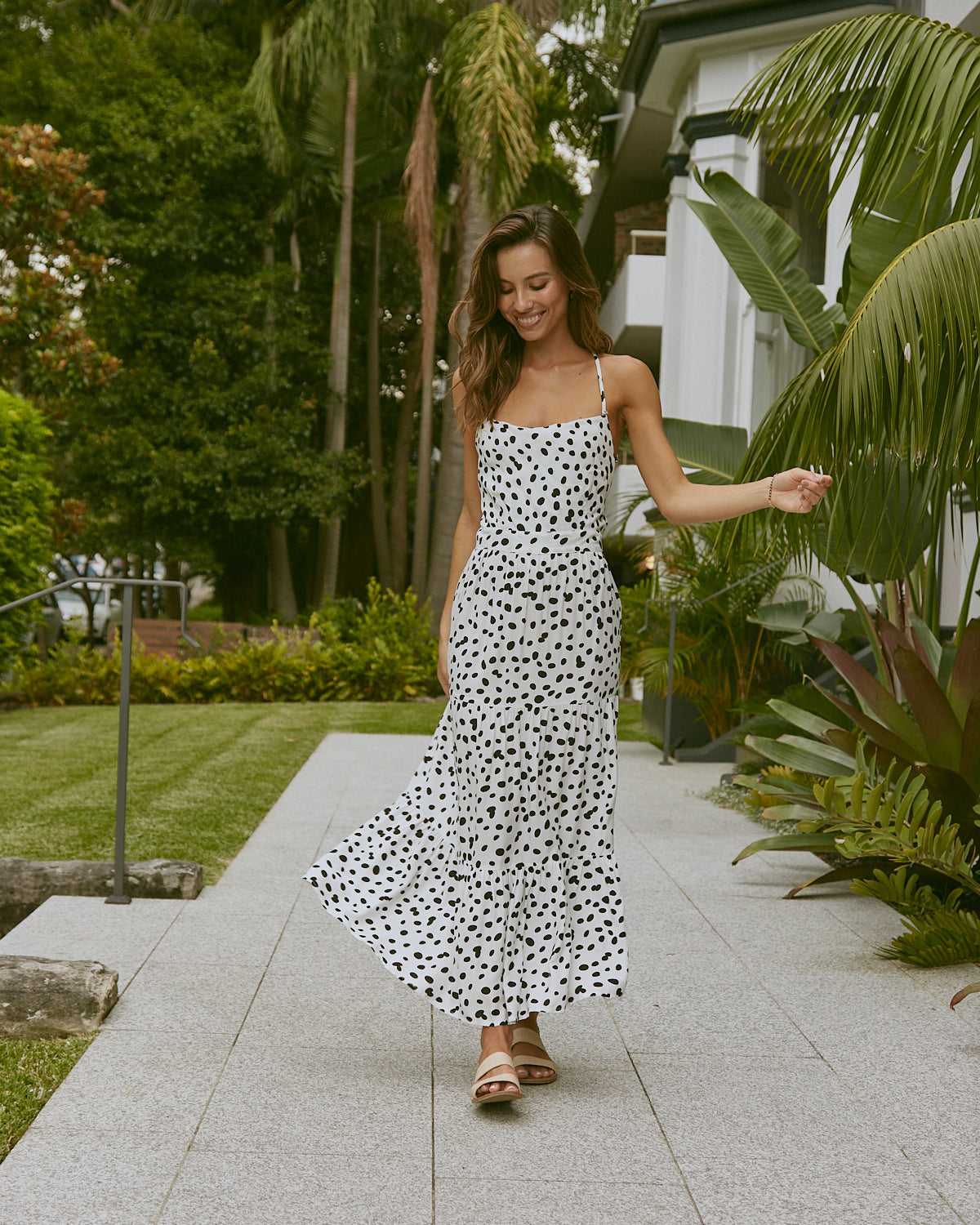 White maxi polka dot dress Clearance