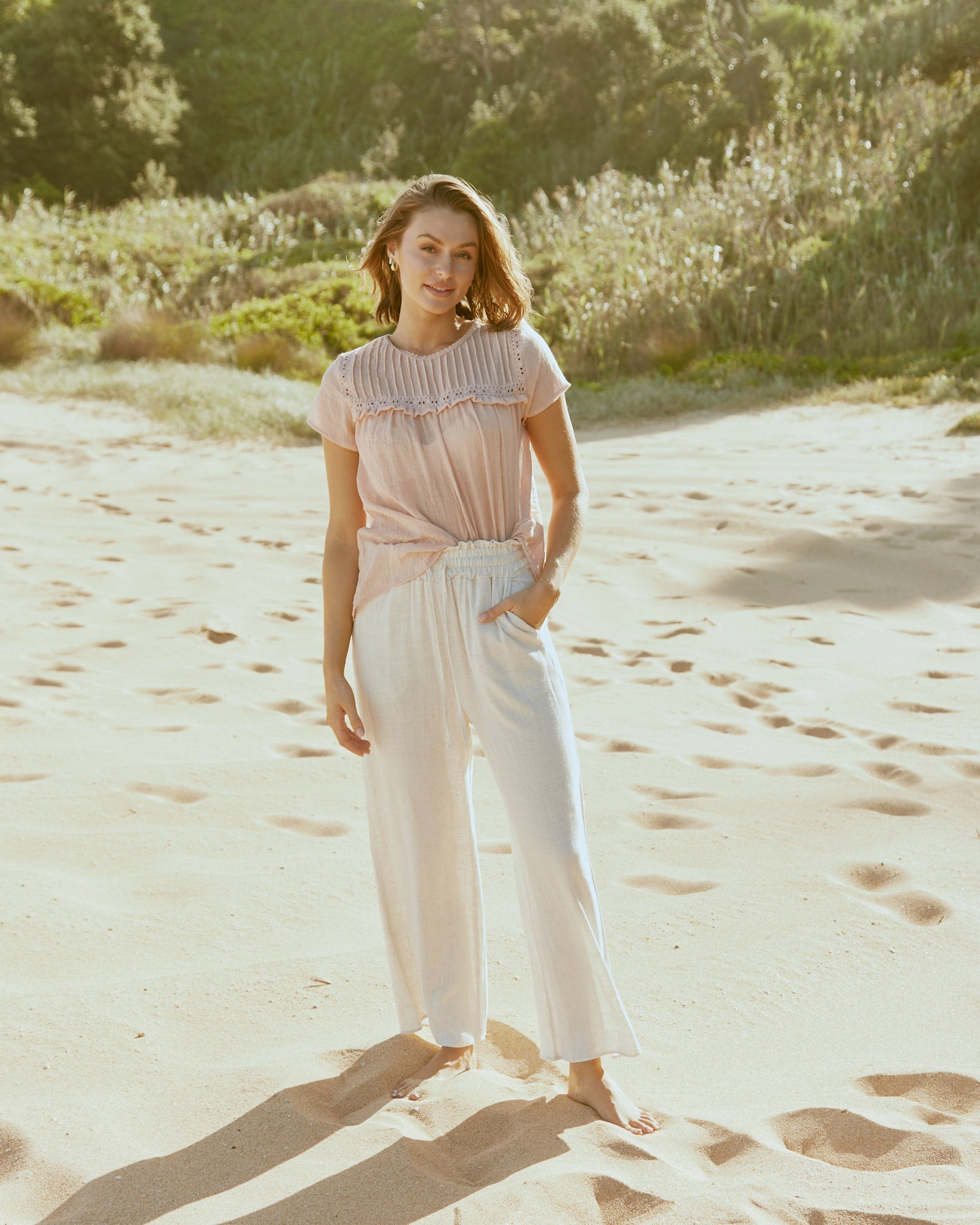 Delilah Beige Linen Pants