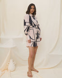Meiro Blush Pink and Black Abstract Geo Mini Dress