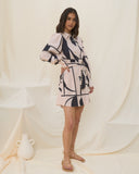 Meiro Blush Pink and Black Abstract Geo Mini Dress