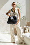 Evie Black Leather Woven Shoulder Bag