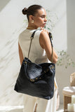 Evie Black Leather Woven Shoulder Bag