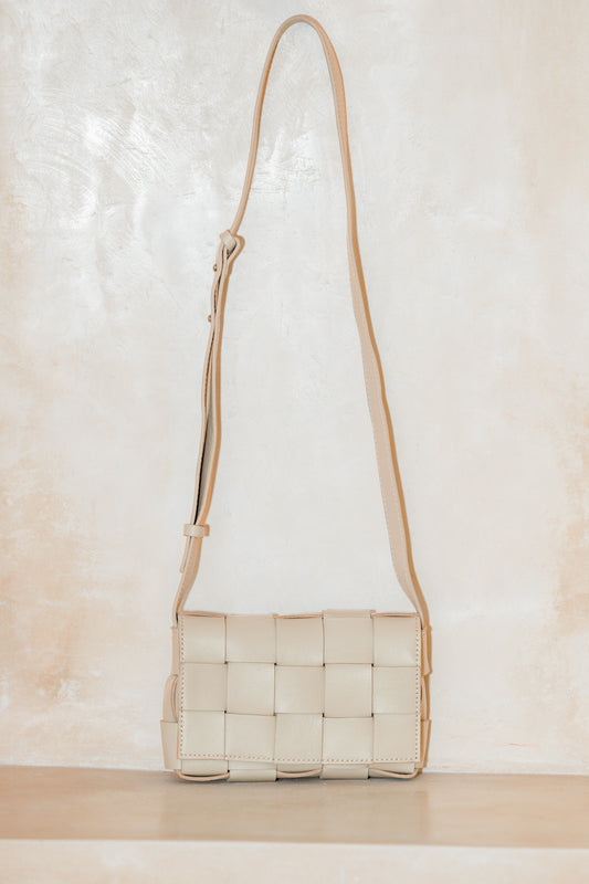 Jamie Ivory Genuine Lambskin Leather Woven Mini Crossbody Bag