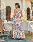 Sophia Orange Blue Floral Boho Tiered Midi Dress