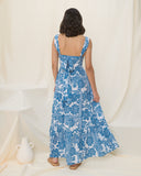 Tatiana Blue Floral Boho Tiered Midi Dress