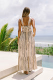 Keiko Beige Black Stripe Tiered Midi Dress