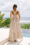 Keiko Beige Black Stripe Tiered Midi Dress