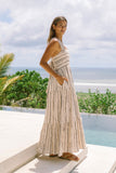 Keiko Beige Black Stripe Tiered Midi Dress