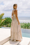 Keiko Beige Black Stripe Tiered Midi Dress