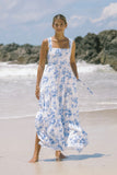 Rosette Blue Floral Tiered Midi Dress