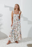 Sahara Beige Abstract Tiered Midi Dress