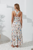 Sahara Beige Abstract Tiered Midi Dress