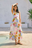 Tutti Blue Tropical Tiered Midi Dress