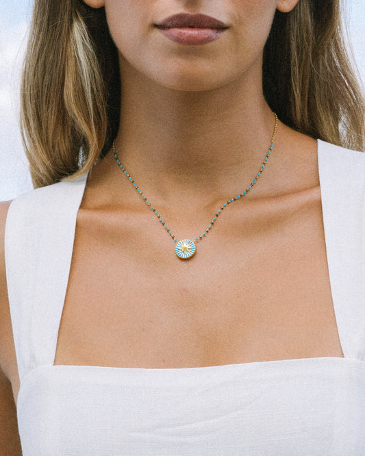Calliope Blue Gold Star Boho Bead Necklace