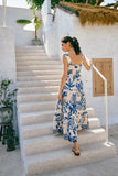 Cali Blue Abstract Tiered Maxi Dress