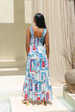 Lulu Blue Tropical Tiered Maxi Dress