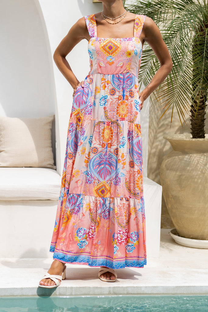 Serafina Pink Blue Boho Tiered Maxi Dress serafina-pink-blue-boho-tiered-maxi-dress