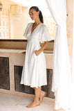 Weatherly Off-White Puff Sleeve Midi Dress