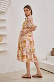 Helia Pink Abstract Shells Midi Dress