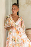 Lillian Orange Floral Midi Dress