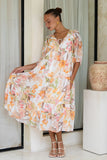 Lillian Orange Floral Midi Dress