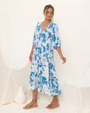 Cerulean Blue Floral Midi Dress
