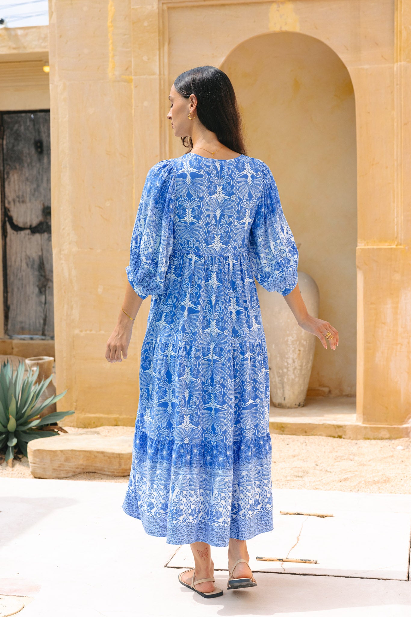 Saphira Blue Boho Midi Dress