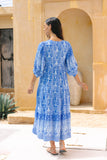 Saphira Blue Boho Midi Dress