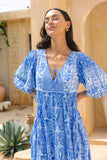 Saphira Blue Boho Midi Dress