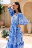 Saphira Blue Boho Midi Dress