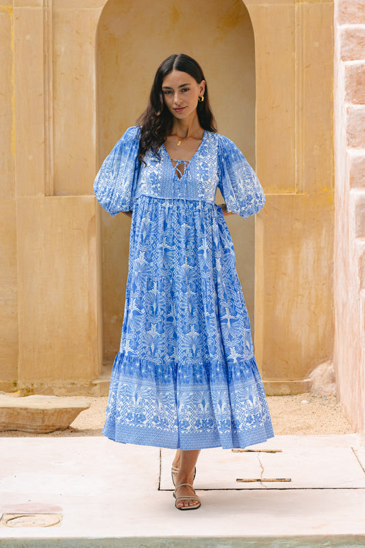 Saphira Blue Boho Midi Dress