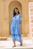 Saphira Blue Boho Midi Dress