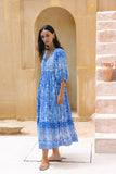 Saphira Blue Boho Midi Dress